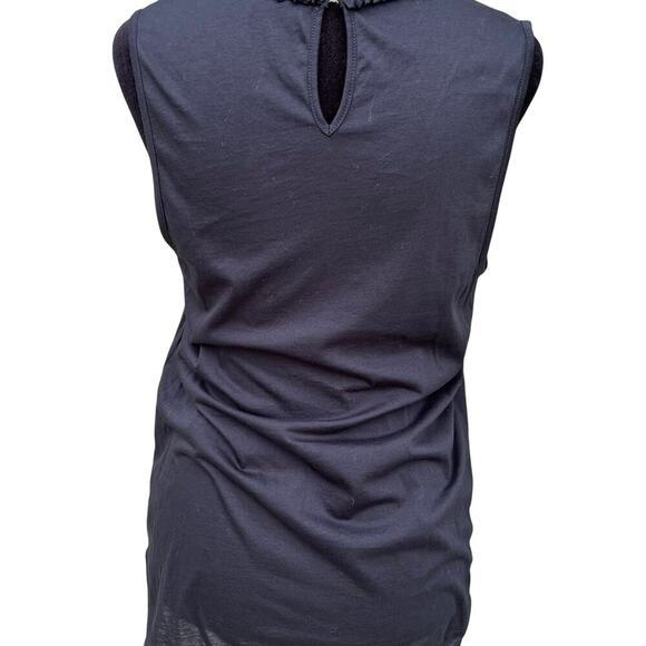 J. Crew women's S sleeveless black top silk set in by shoulder, ruffled accent - Picture 6 of 7